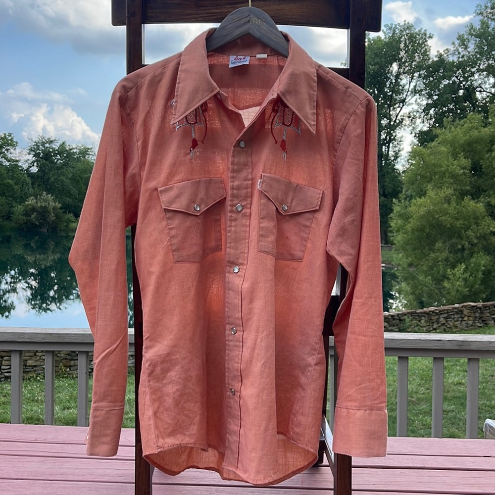 70’s Lazy-H Vintage Peach/Salmon Pearl Snap Buttons Western Shirt (Medium)